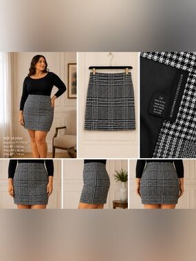 White House Black Market Black and White Plaid Pencil Skirt